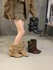 2025 New Retro Pointed Thin Boots, Belt Buckle But Knee Piling Boots Women's Thick Heel Medium Boots