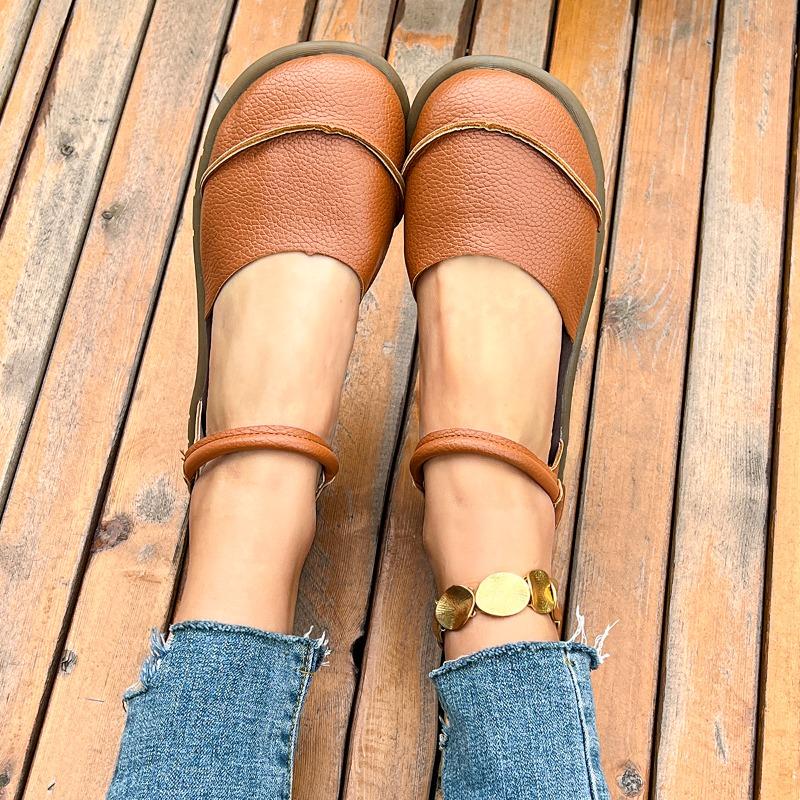 Retro Handmade Soft Leather Flat Sandals 2025 Summer New Casual Versatile Comfortable Soft Sole Women's Flat Shoes