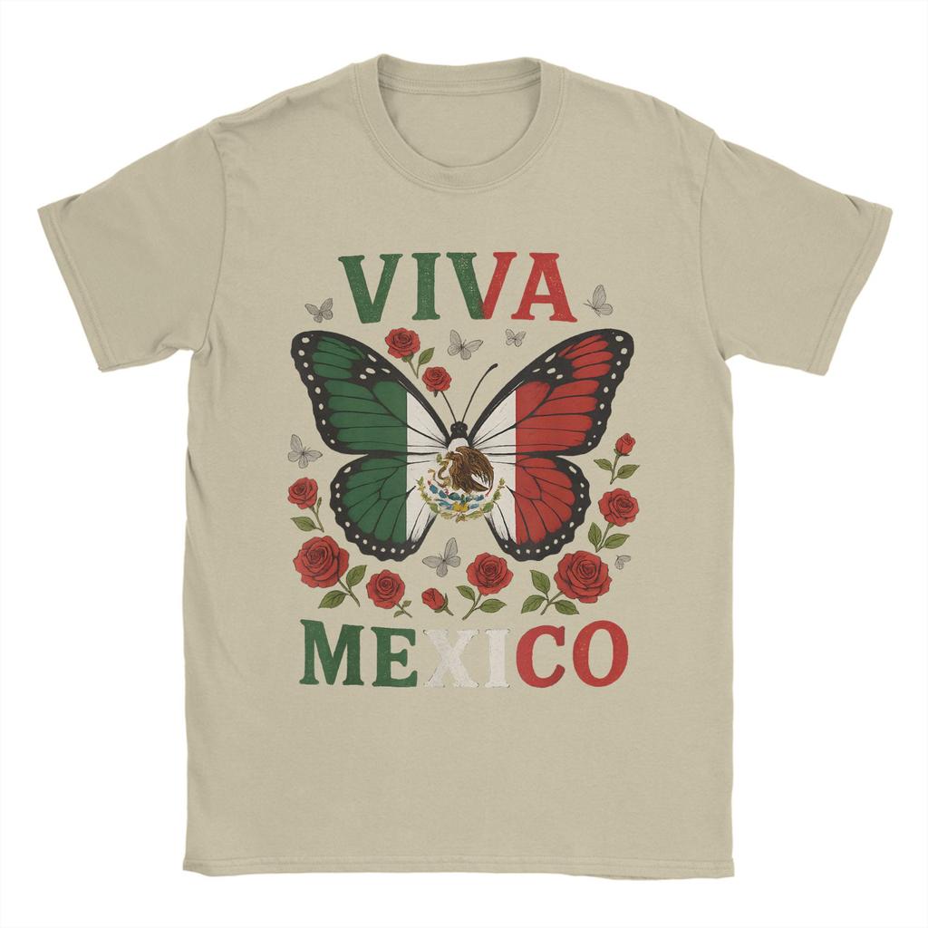 Men's T-Shirt Viva Mexico Butterfly Funny Pure Cotton Tee Shirt Short Sleeve  T Shirts O Neck Clothes 4XL 5XL