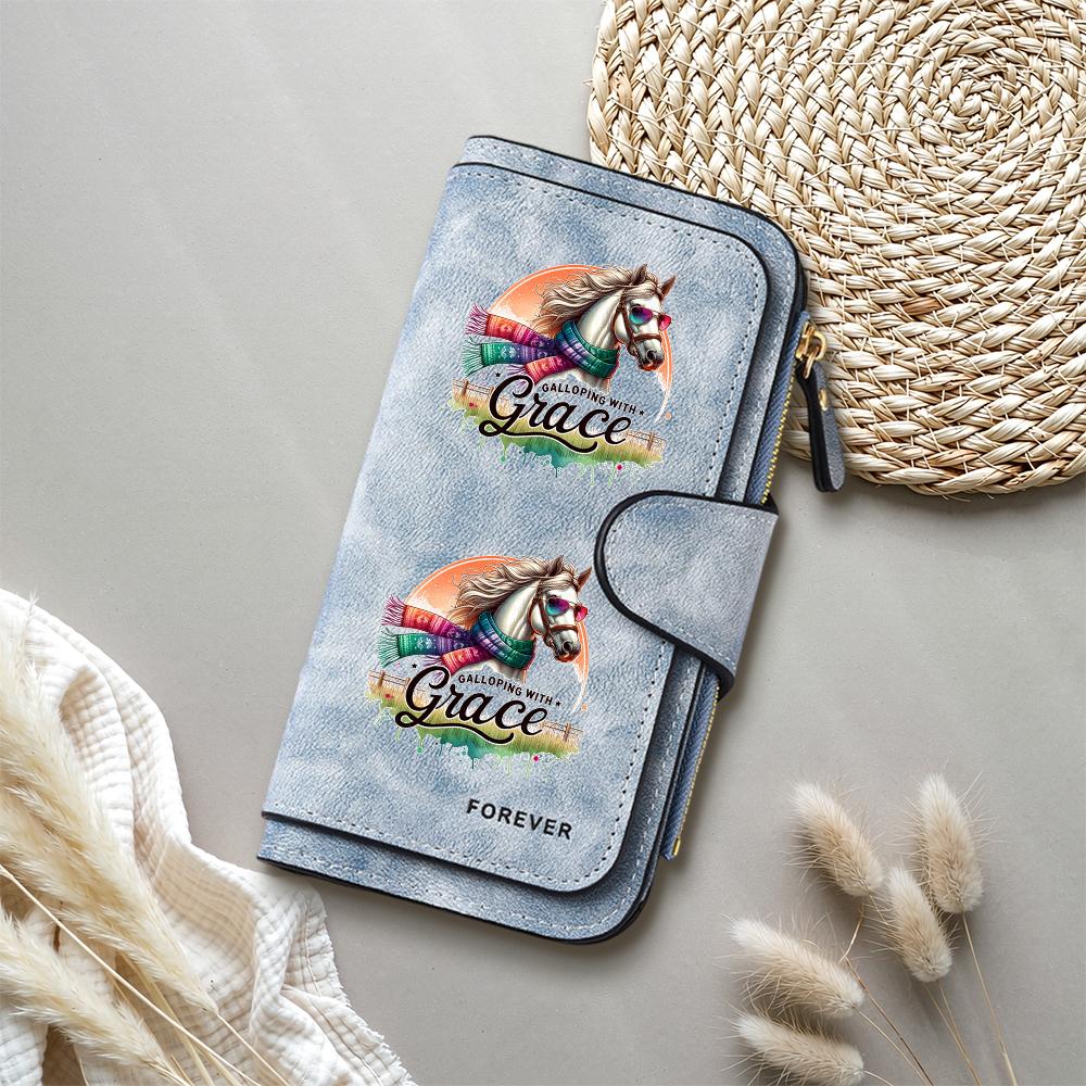 Fashion Women Horse Printed Wallet Large Capacity Multi Card Slots Long Purse for Daily Use