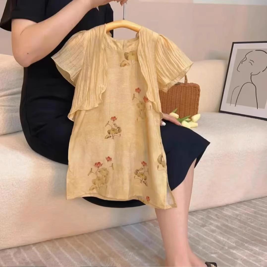 Girls Summer Chinese Retro Halter Neck Cheongsam Dress Baby Princess Hanfu Dress 90cm