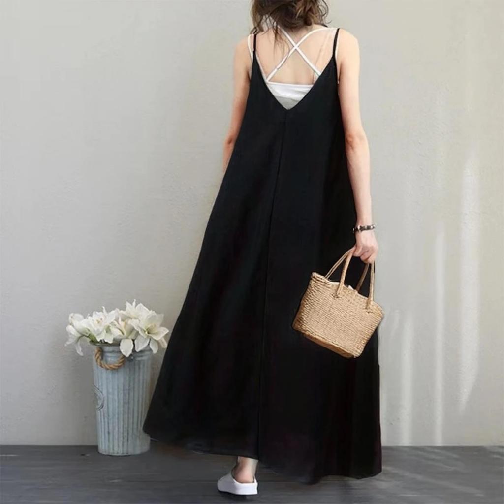ReiLuana Camisole Long Solid Loose Fit Women's A-Line Dress, Length, Figure-Flattering, Maternity, Slimming, Spring, Summer, Fall, Popular, Cute,
