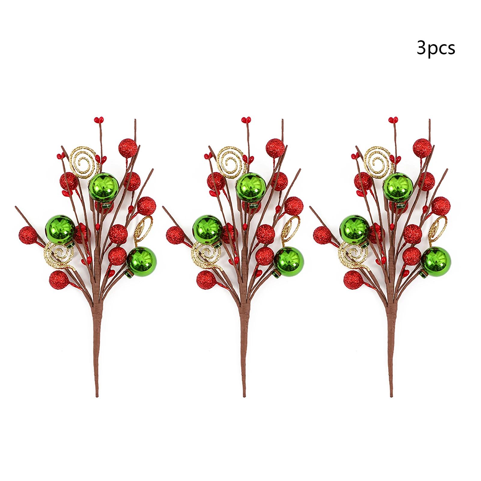 3pcs Handrolled Christmas Fruit Branches Christmas Tree Vine Decoration Christmas Vase Flower Arrangement Home Decorations