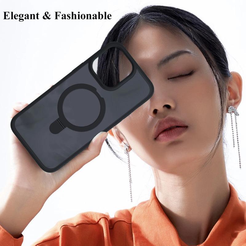 Magnetic Mobile Phone Case with Ring Stand for iPhone 16 15 14 Pro Max  Plus 13 12 11 Cases Translucent Cover with Protector