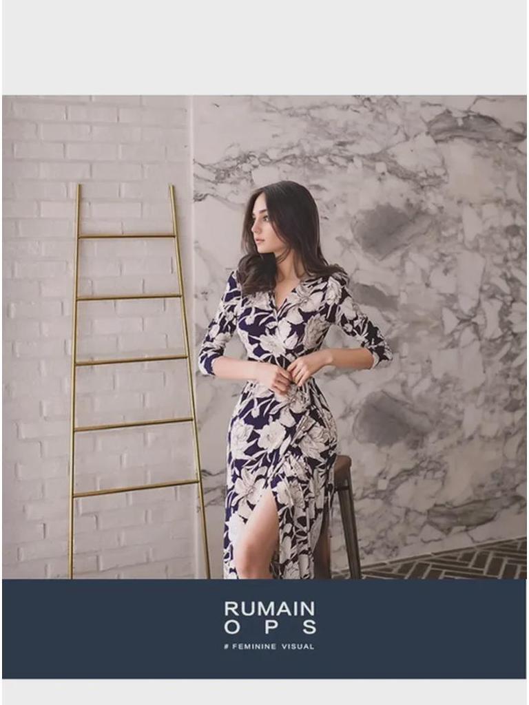 Sukienka kopertowa z szyfonu ze sznurowaniem i rozcięciem w talii - Elegancka długa spódnica