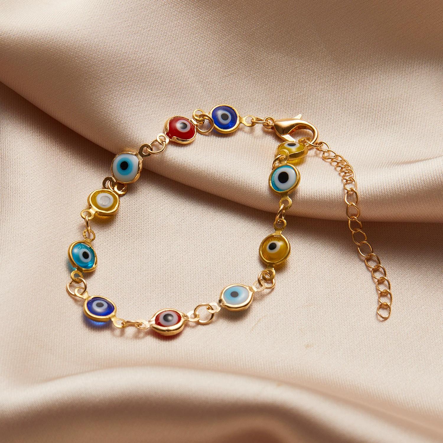 Lucky Star Jewelry Women's Blue Trendy Turkish Evil Eye Bracelet For ,Adjustable Metal Chain,Colorful Eye Bead,Lucky Zircon Gift,Unique Unisex Design
