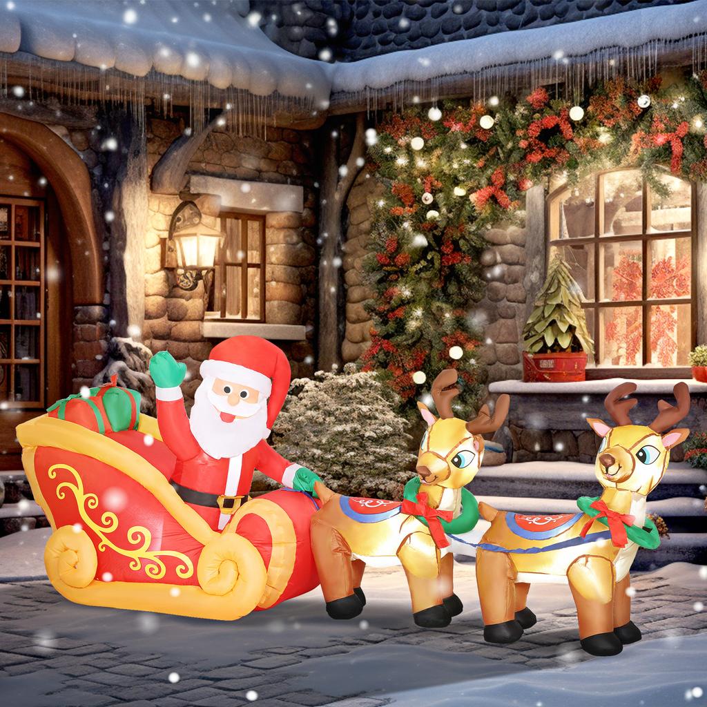 Inflatable Santa Claus, Sleigh, Christmas Reindeer, LED Lights, 240 x 75 x 100 cm