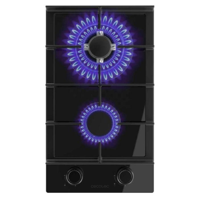 Cecotec Plaque de gaz 2 feux Bolero Squad G 2400F Glass Black 52kW Verre noir Grilles fonte Brûleur WOK