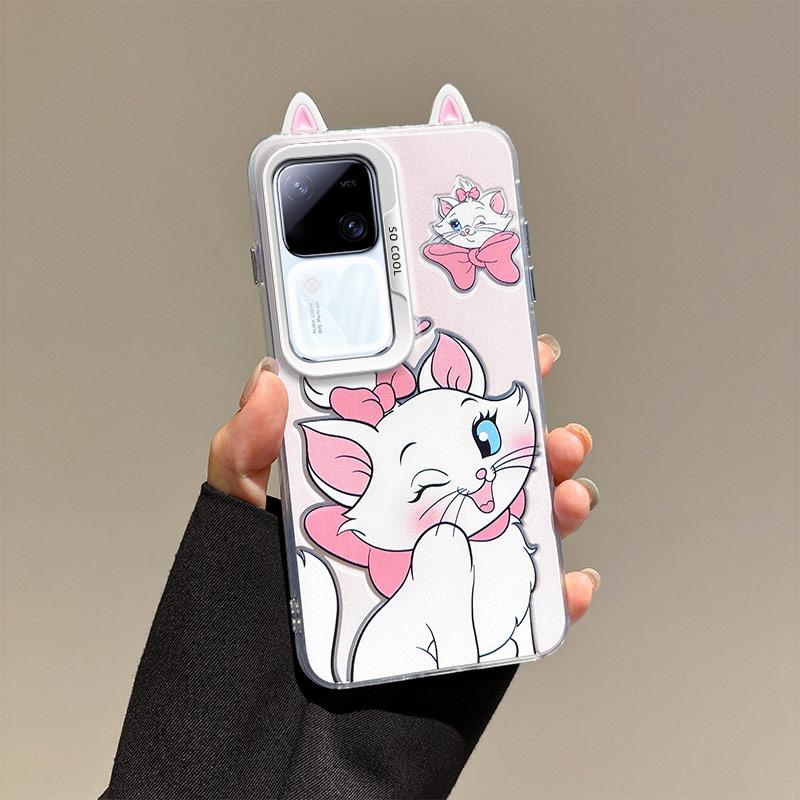 KEYSION Cute Ear Cartoon Case for VIVO V30 Pro 5G V30 with Lanyard Soft Silicone+PC Shockproof Phone Back Cover for VIVO V30 Pro