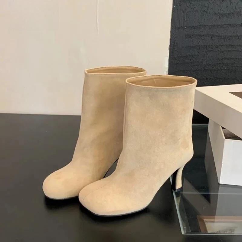 Fashion Shoes for Women Street Style Black Ankle Boots Autumn Thin Heels Shoes Women Winter Concise Chelsea Short Botas Mujer