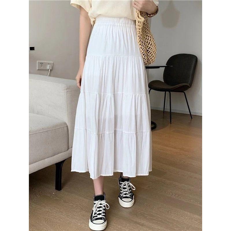 Plain-Colored Pleated Skirt Skirt Solid Long Dress All-Match A Word Swing Skirt Skirt