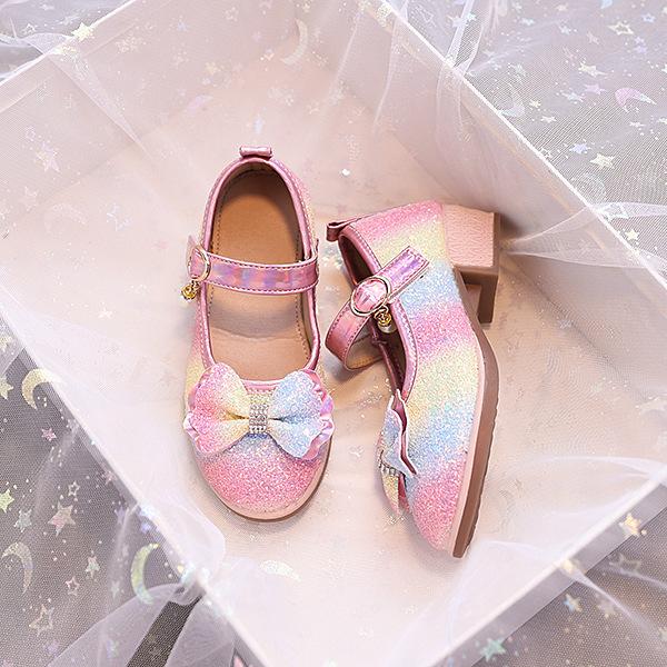 Girls' Princess Shoes Spring New Bowknot High-Heeled Leather Shoes Children's Performance Shoes Breathable Non-Slip Kids' Shoes