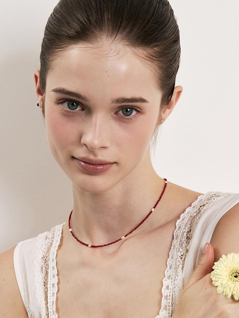Hei Rice Pearl Bead Necklace (Red/Black)