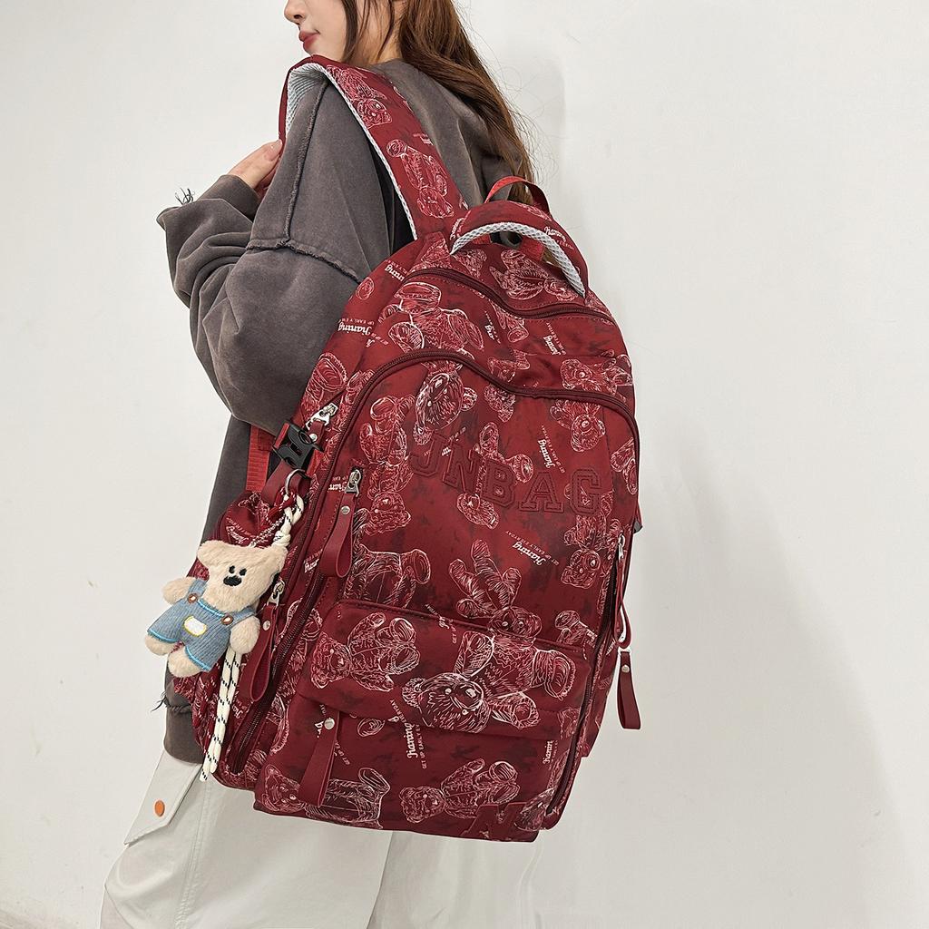 Schoolbag trendy brand backpack men ins trendy cool large capacity printed bear backpack Korean version of primary and secondary school students