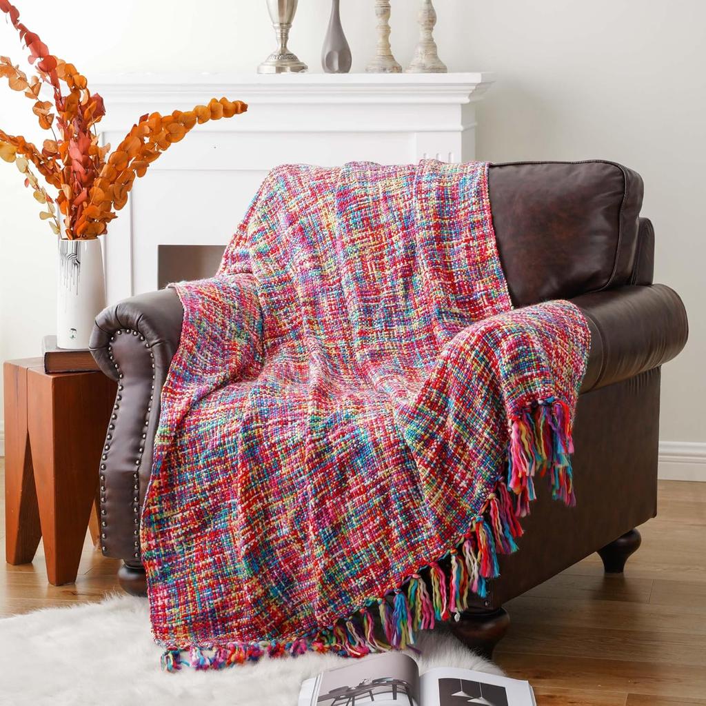 Throw Blanket for Couch Bed, Throw Blanket for Spring Summer, Colorful Boho Throw Blanket for Home Decor, Indoor and Outdoor Throw Blankets,127x152cm