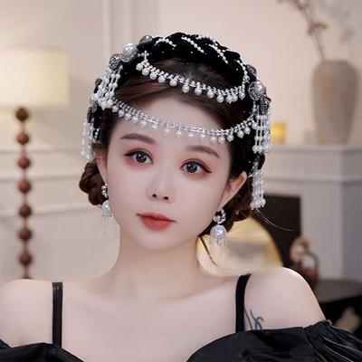 Accessoire Serre-tête de Mariage pour Femmes Fleur Amovible Pompon Perle Pièce de Tête Fête Célébration Danse Coiffe