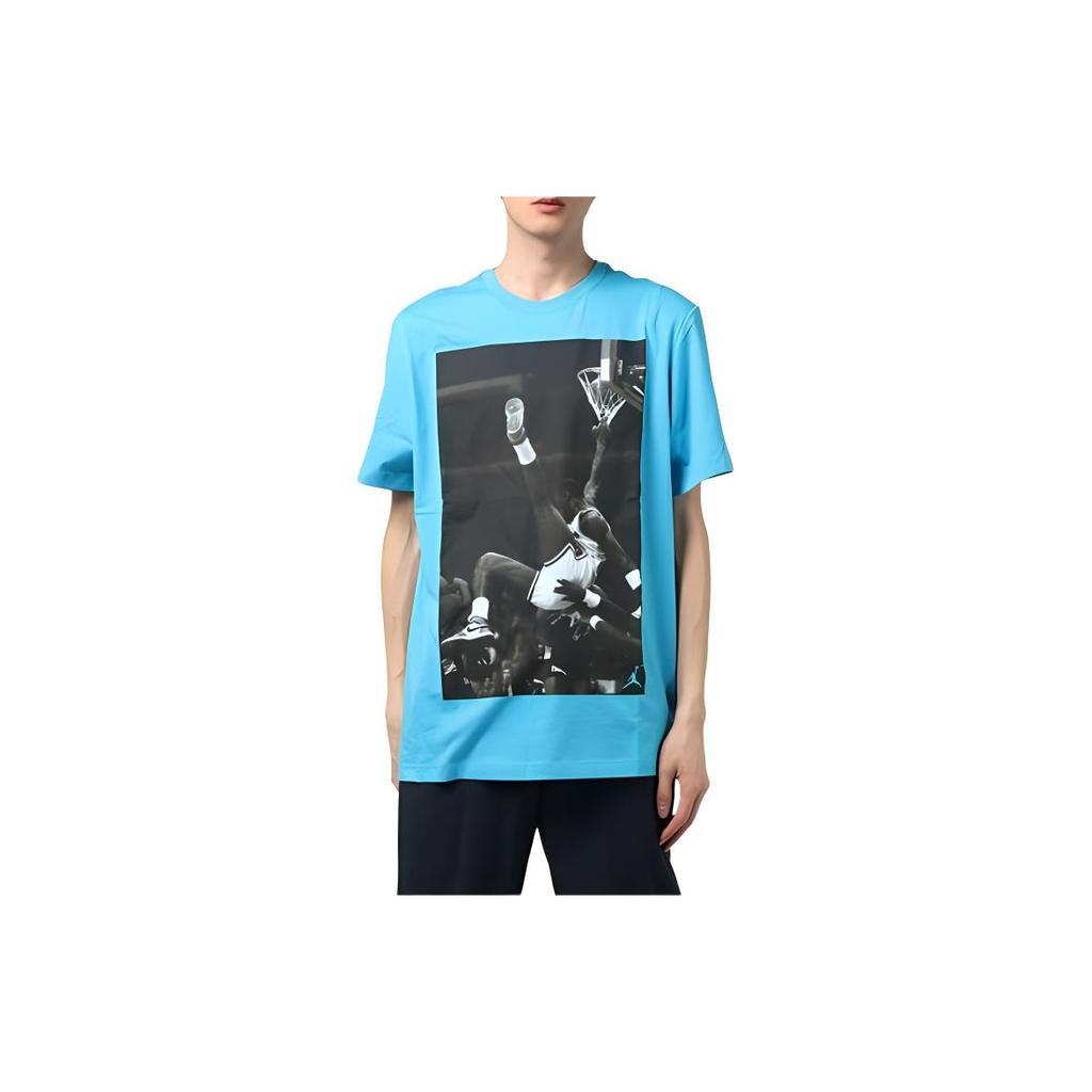 T-shirt à Manches Courtes Imprimé Photo Air Jordan Hangtime Homme Hauts Bleu AQ3709-433