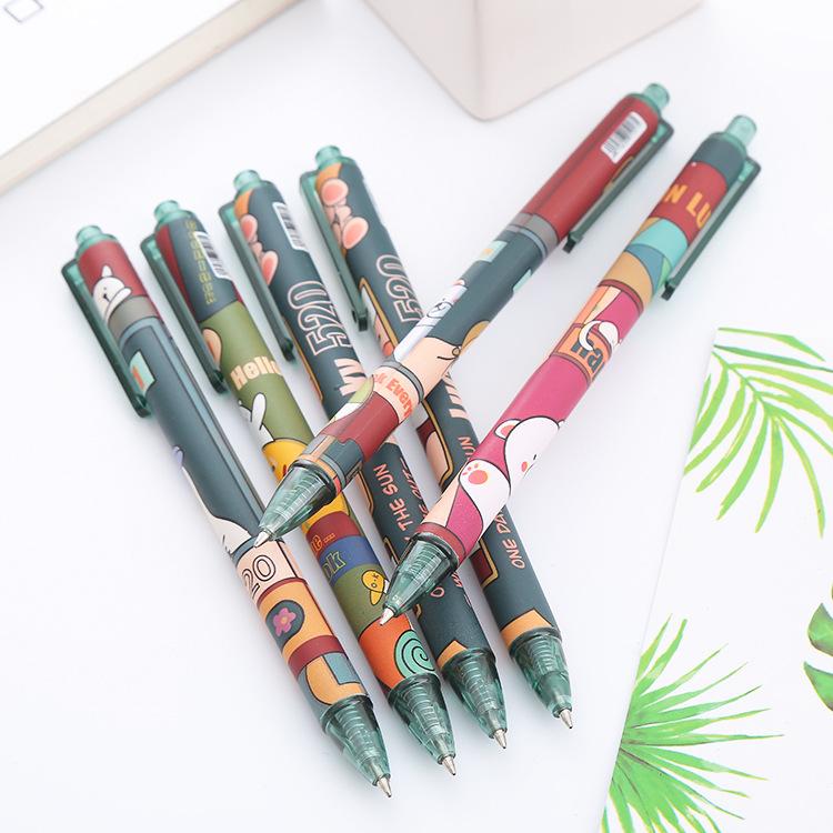 6pcs Cartoon Cute Creative Student Press Black Ink Neutral Pen Business Signature Pen Stationery Office Supplies