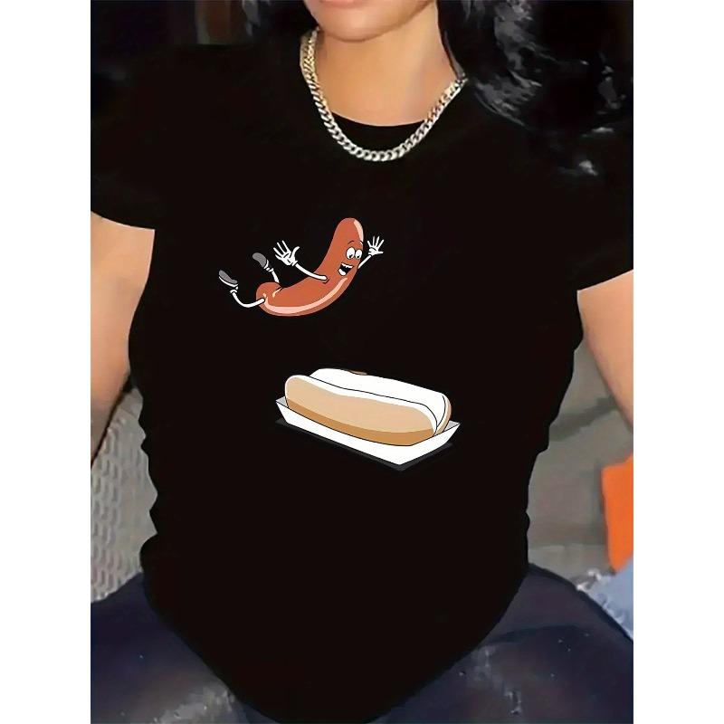 

Polyester Short Sleeve T-Shirt with Fun Hot Dog Print, Ideal for Restaurant or Home Use, Color, Durable and Lightweight, S
