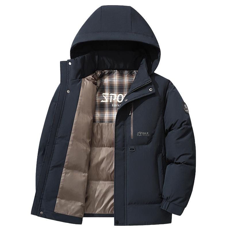 Men's Winter Cotton Jacket with Detachable Hood - Thick, Warm, Solid Color, Zippered Coat