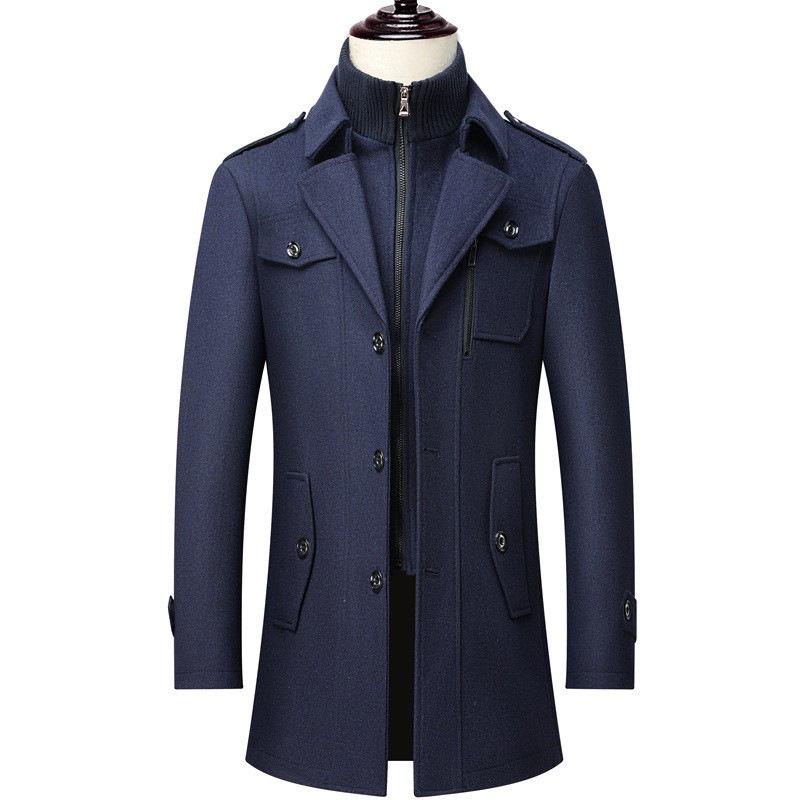 Men's Winter Wool Coat - Double Collar, Mid-Length for Middle-Aged and Elderly