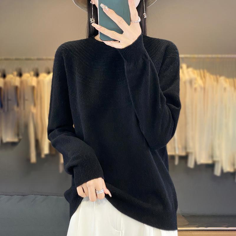 Cămașă cu fund rulat cu gât rotund, pulover interior largi din tricot pentru femei de toamnă și iarnă