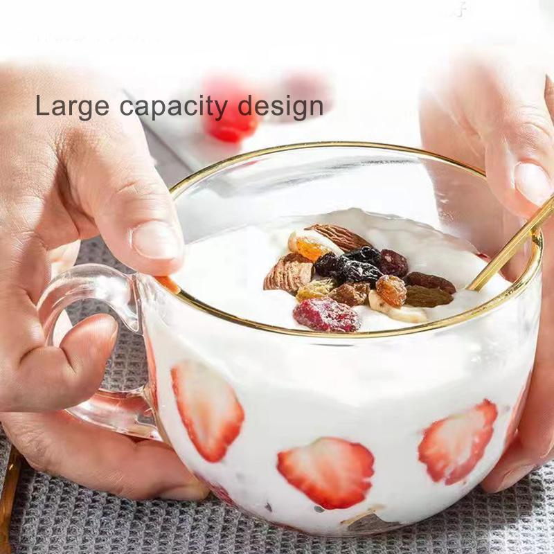 480ml Gold Inlay Edge Glass Salad Bowl Fruit Rice mug Bowls Food Storage Container Lunch Bento Box Decoration Tableware