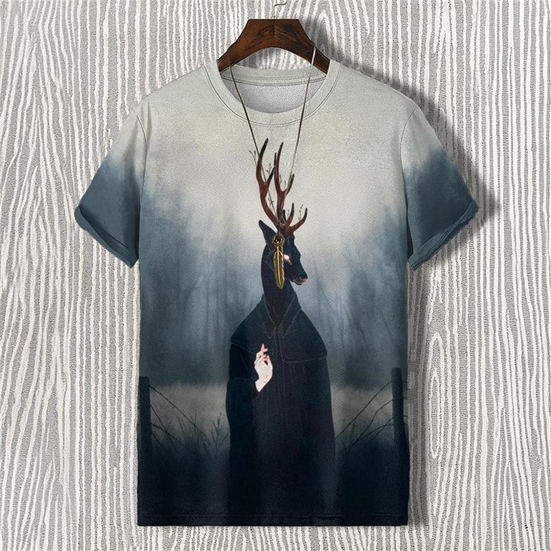 Summer Demon Antlers 3D Print T-Shirts Streetwear Men FashionCasual Oversized O-Neck Short Sleeved T Shirt Tees Tops Clothing