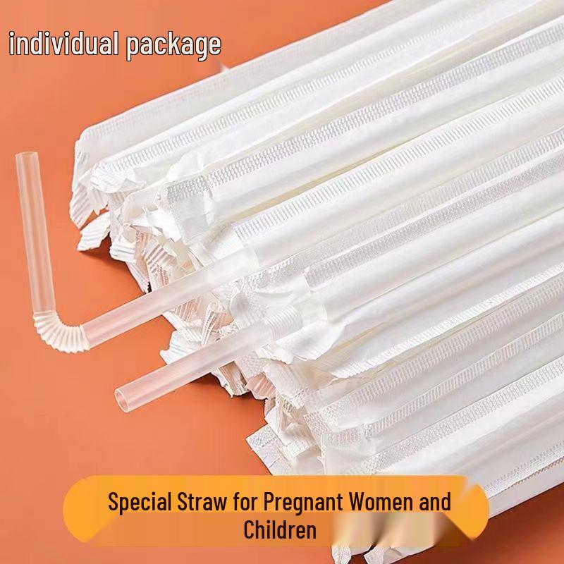 Individually Wrapped Bendable Plastic Straws - Food Grade for Pregnant Women & Children, Perfect for Milk, Tea, and Beverages.