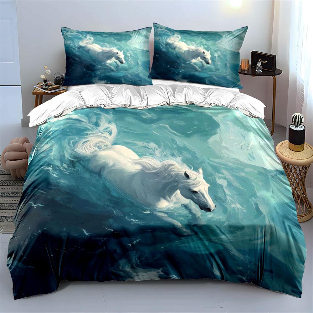Elegant Horse Ocean Art Decor Soft Comfortable Duvet Cover Bedding Set Included 1*Duvet Cover & 2*Pillowcases, Gift