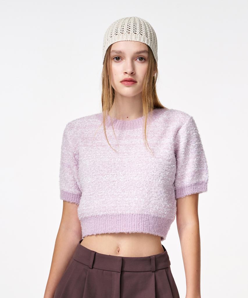 ETMON Color Blend Short Sleeve Knit Top Lavender