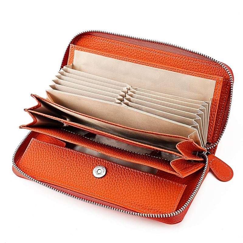 

[Yocipa] Wallet Genuine Leather Ladies Round Zipper Long Wallet Large Capacity Leather card case Multifunctional wallet skimming Prevention popularity