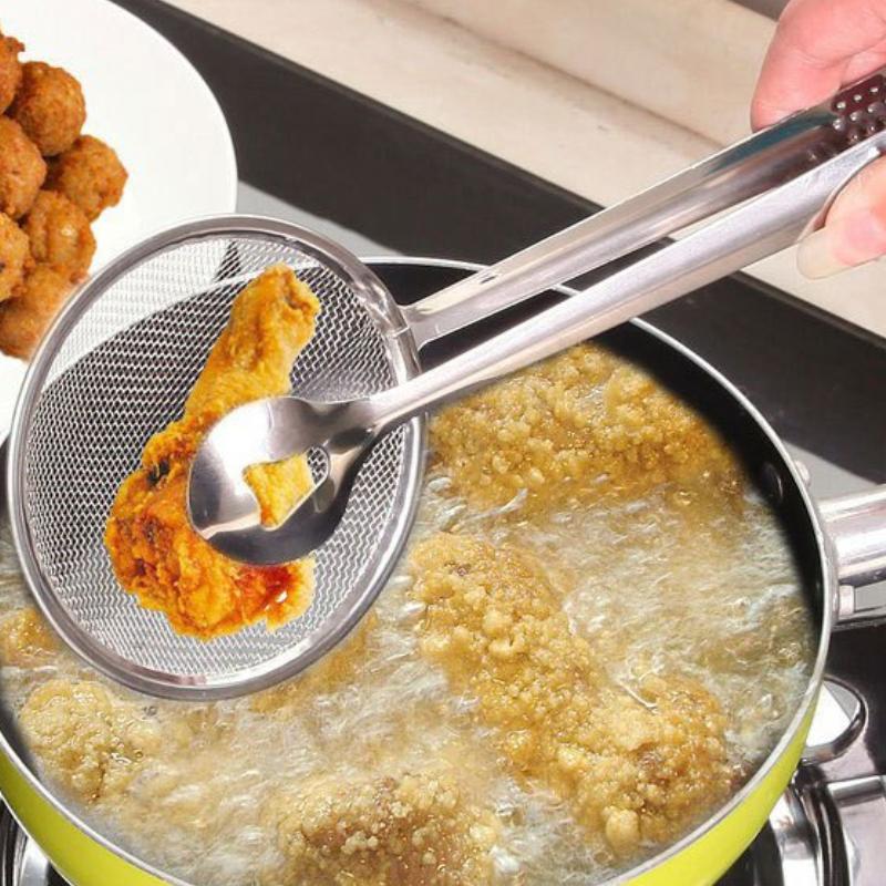 Multifunctional Oil Frying Clamp Filter Stainless Steel Spoon Oil Drainer Vegetables Snack Fried Food Strainer Kitchen Tools