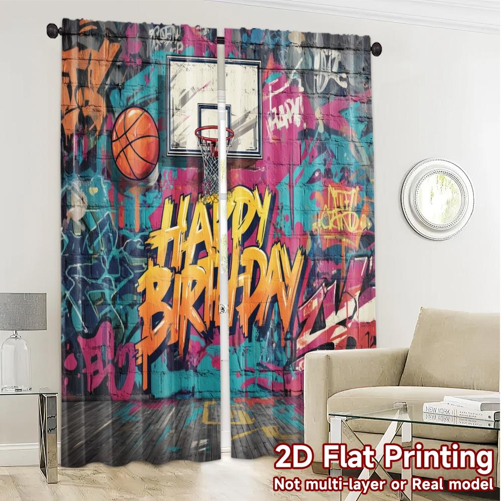 2pcs   2D FLAT PRINTING Curtains (Without Rod) Birthday Hoop Modern Curtain Fabric Yarn Curtains Holiday for Bedroom   Living