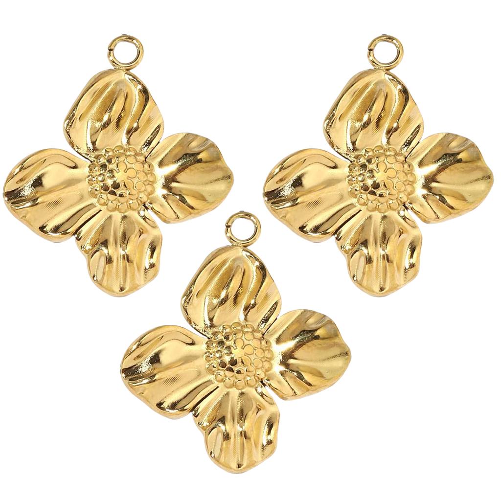 3Pcs Stainless Steel Floral Pendants Gold Plated Jewelry Accessory for Crafting Elegant Necklace Bracelet and Earrings