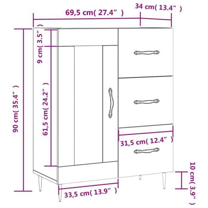 VidaXL Buffet Concrete Grey 69.5x34x90 Cm Engineered Wood 828024