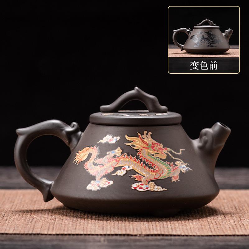 

Color-changing purple clay pot, stone scoop, Baicai single pot, handmade teapot, one pot, two cups, gift box, hardcover, souvenir