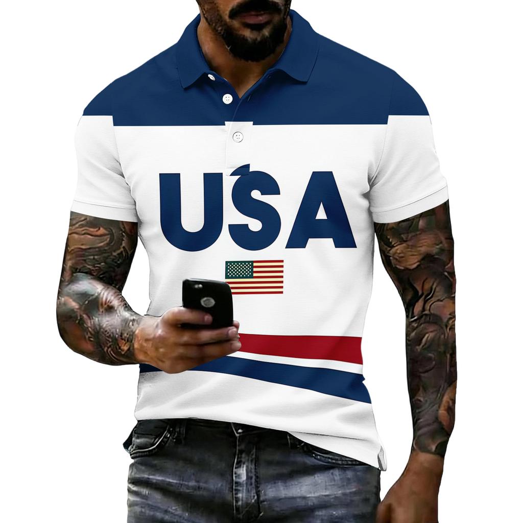 Men's Short Sleeve Polo Shirt 250th Anniversary Commemorative USA Flag Print Patriotic Sports Shirt 1776 to 2026 Celebration Apparel
