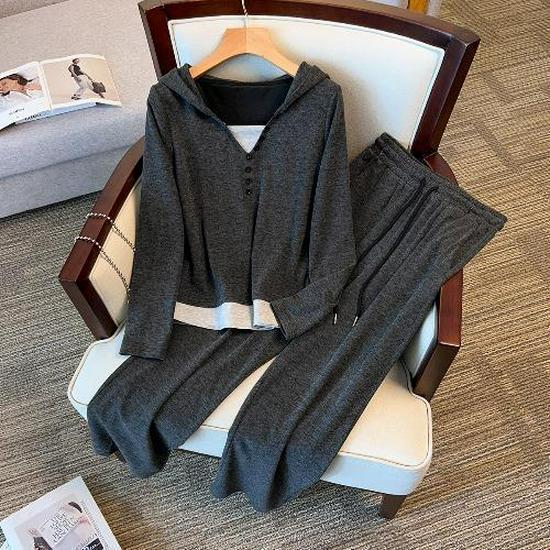 Women's Plus Size Hooded Top & Wide Leg Pants Set - Casual, Slimming, Stylish Two-Piece