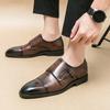 Fashion 38-46 Le Fu Shoes Men Black Brown Side Double Buckle Leather Shoes European and American Business Fashion Formal Shoes Men Shoes