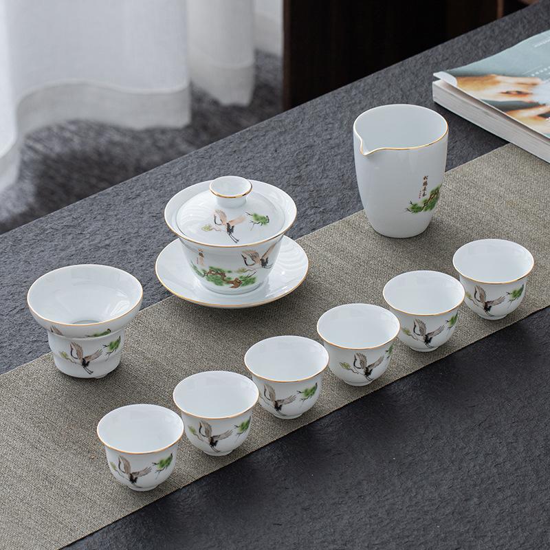 Porcelain Kung Fu Ceramic Gaiwan Tasting Household Simple Blue and White Tea Cup Gift Box Set Customizable Log