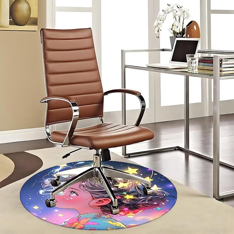 1pc Anime Design Round Carpet Office Chair Mat with Floral Print, Non Slip Rug for Home Decor, All Seasons