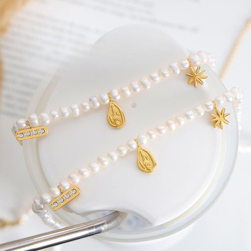 Colier Baroc Francez cu Perle Naturale de Apă Dulce, Personalitate Versatilă, Temperament, Lanț Claviculă, Bijuterii din Oțel Titan