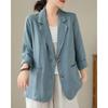 [JHIJSC] Ladies Jacket Spring Formal Tailored Jacket Cotton Linen Thin Fashionable Big Size (JP, Alphabet, XL, Blue)