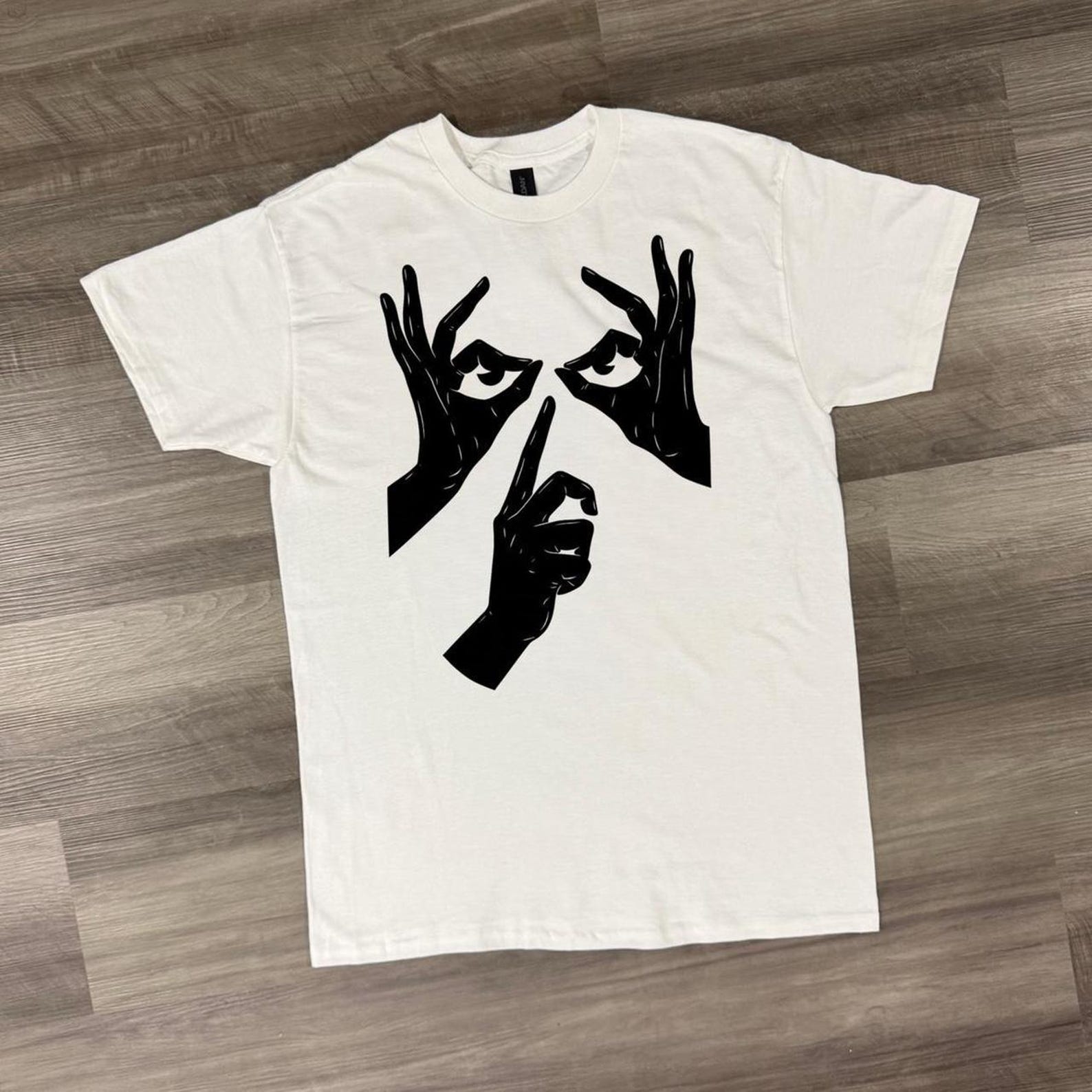 Optical Illusion Face Shirt, Hand Eyes Graphic Tee, Funny Streetwear Unisex Top, Trending Minimal Design Gift, Skater Aesthetic XL