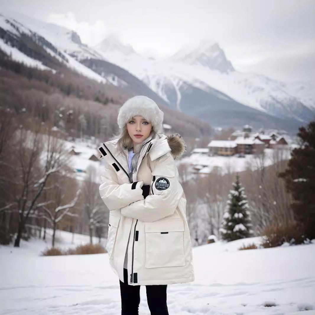 High-end Fur Collar Tooling Parker Down Cotton Clothes Women s Winter Long Warm Thickened Cotton-padded Jacket L [recommended 100-62.5 kg] бежевый