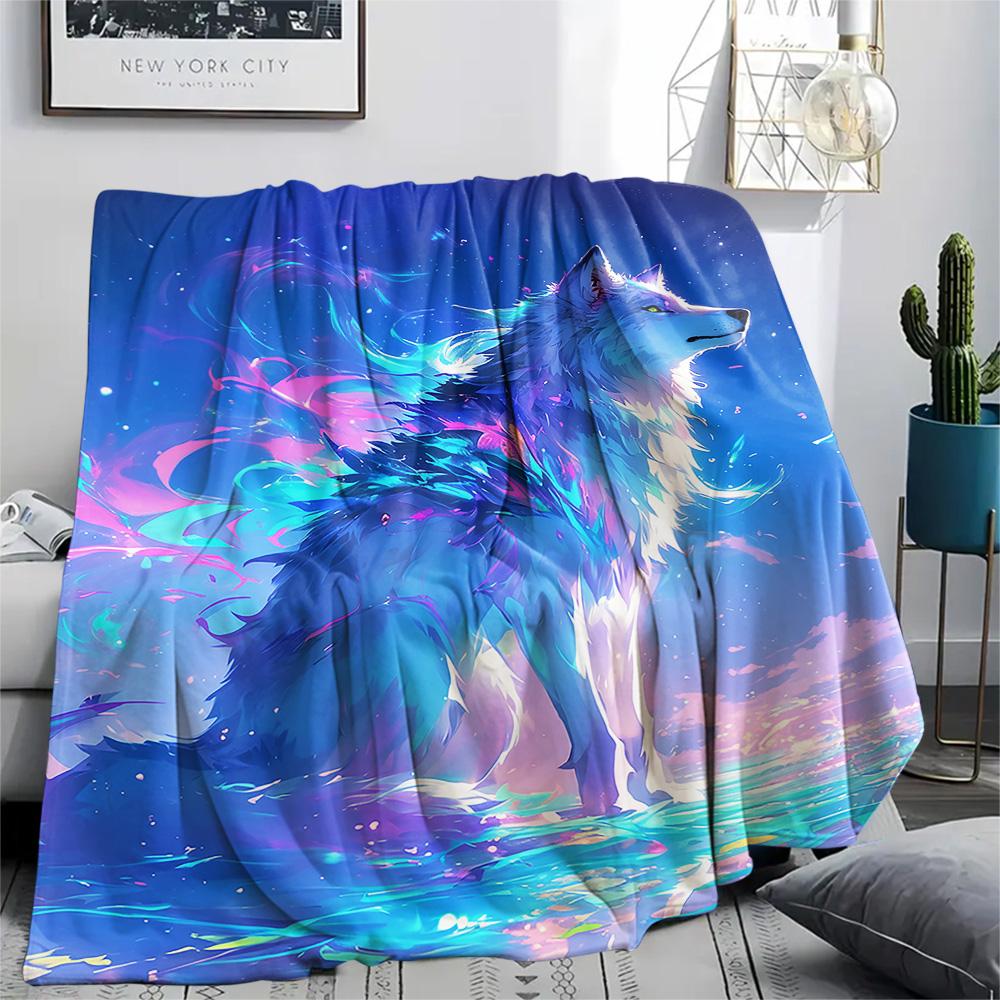 Dreamy Wolf Print Flannel Blanket, High quality Comfortable for All Seasons, Home Decor, Warmth and Comfort, Perfect for Christmas Gifts