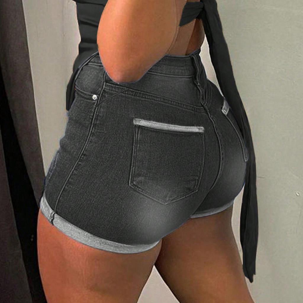 Women's Color Jeans Stretch Slim Fit Distressed Denim Shorts