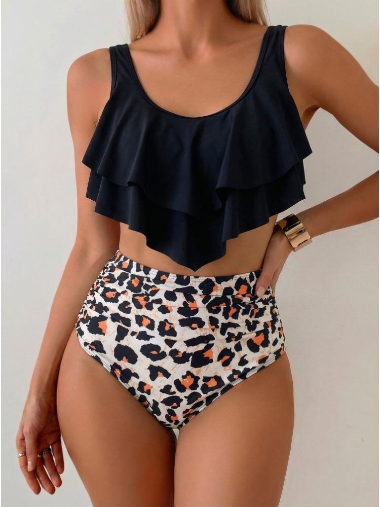 European and American Women's Swimsuit with Ruffled Edges, High Waist To Cover The Belly, Slimming and Slimming, Split Swimsuit, Sexy Bikini Swimsuit