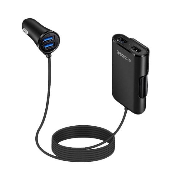 4 USB Ports Fast Charging QC3.0 Car Charger Power Adapter with Extension Cable